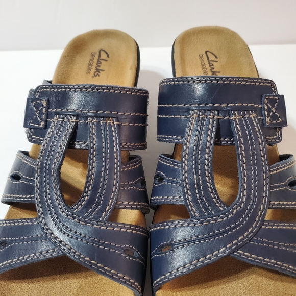 Clarks Bendables Navy Blue Velcro Slip-on Comfort Sandals 10W - Picture 10 of 11